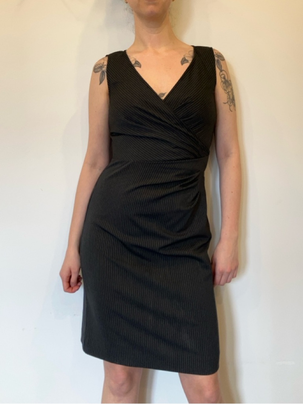 Vintage DKNYC Charcoal Pinstripe Sleeveless Midi Dress in size 6